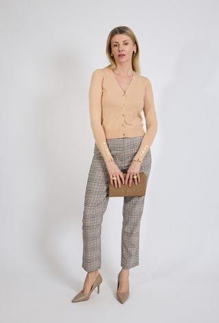 Beżowy kardigan damski z dekoltem V i guzikami