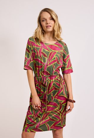 Sukienka damska we wzór liści | Letnia sukienka midi