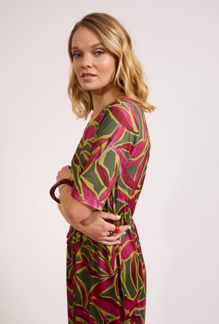 Sukienka damska we wzór liści | Letnia sukienka midi