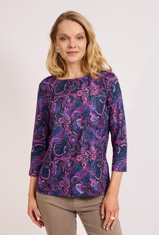 Fioletowa bluzka paisley z rękawem 3/4