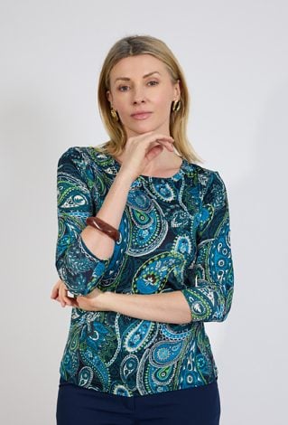 Zielona bluzka w paisley z rękawem 3/4