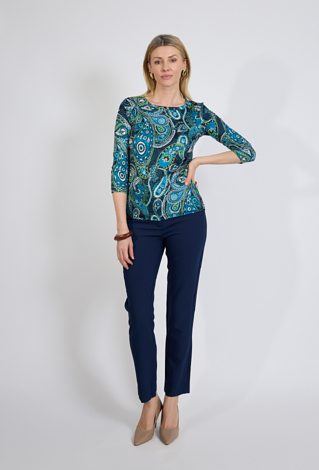 Zielona bluzka w paisley z rękawem 3/4