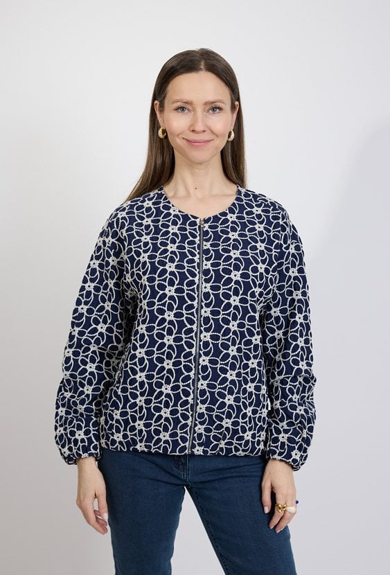 Granatowa kurtka damska z koronkowym wzorem