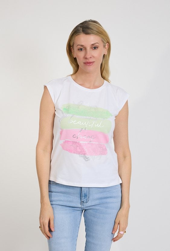T-shirt damski biały z nadrukiem Beautiful Chaos