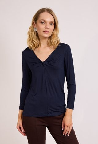 Granatowa bluzka damska z dekoltem V