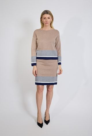 Beżowy sweter damski z kontrastowym wykończeniem