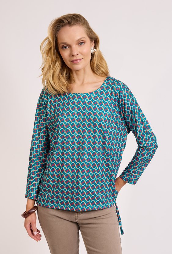 Wzorzysta bluzka damska z rękawem 3/4