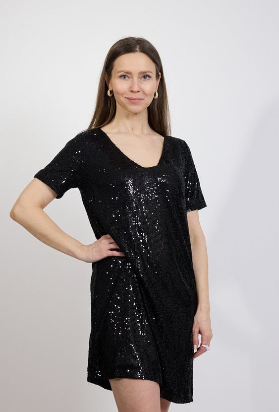 Czarna sukienka cekinowa damska – elegancka sukienka wieczorowa