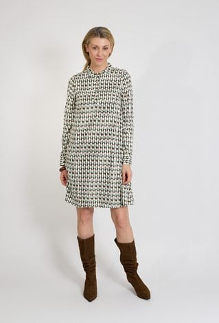 Sukienka damska we wzór geometryczny z kołnierzykiem