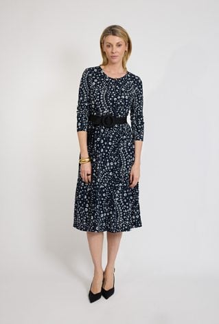 Granatowa sukienka damska we wzór z kołnierzykiem