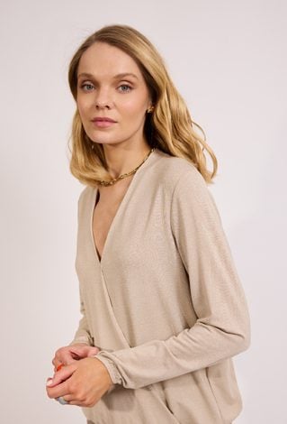 Beżowa bluzka damska z dekoltem V