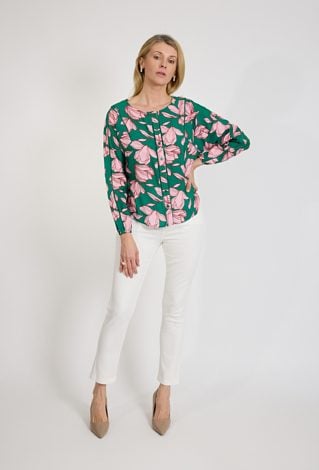 Zielona koszula damska w kwiaty z guzikami