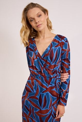 Wzorzysta sukienka ołówkowa z długim rękawem