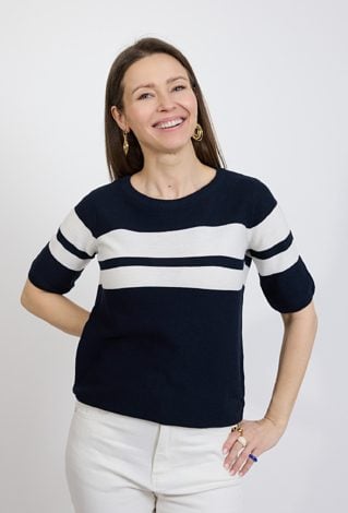 Granatowy sweter damski w paski