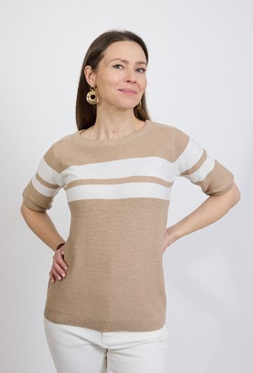 Beżowy sweter damski w paski