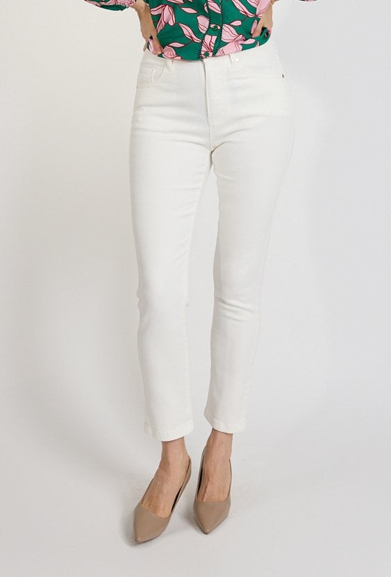 Spodnie damskie ecru eleganckie dopasowane cygaretki