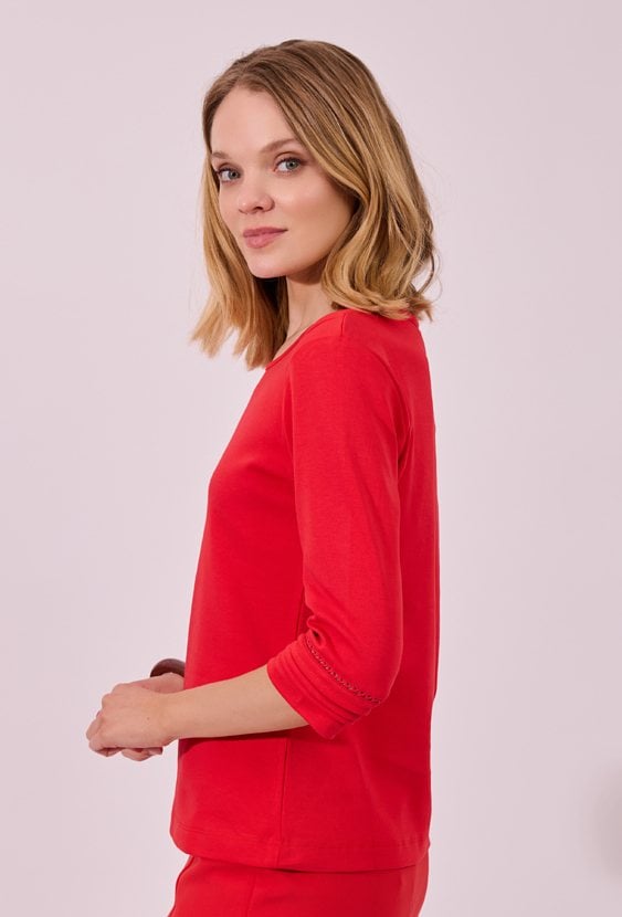 Czerwona Bluzka Damska z Rękawem 3/4