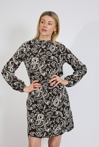 Sukienka brązowa paisley z długim rękawem
