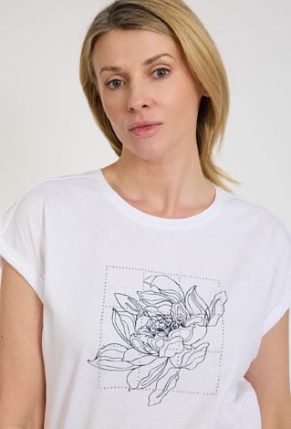 Biały t-shirt damski z nadrukiem kwiatowym