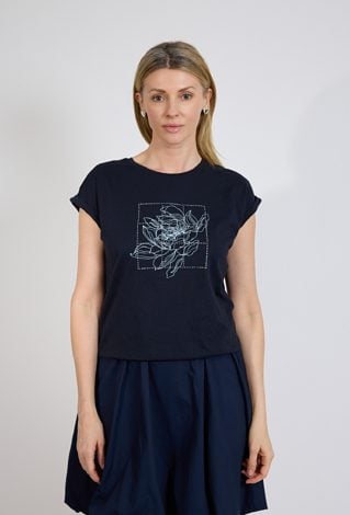 Granatowa koszulka damska z nadrukiem