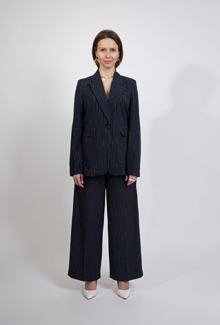 Granatowe spodnie damskie w paski – eleganckie spodnie biznesowe