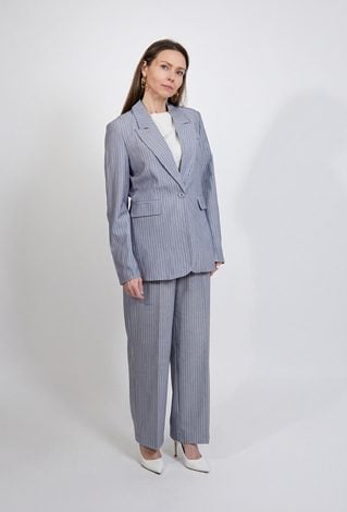 Szare eleganckie spodnie damskie w paski z wiązaną talią