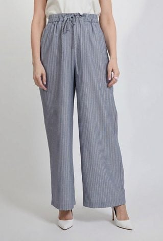 Szare eleganckie spodnie damskie w paski z wiązaną talią