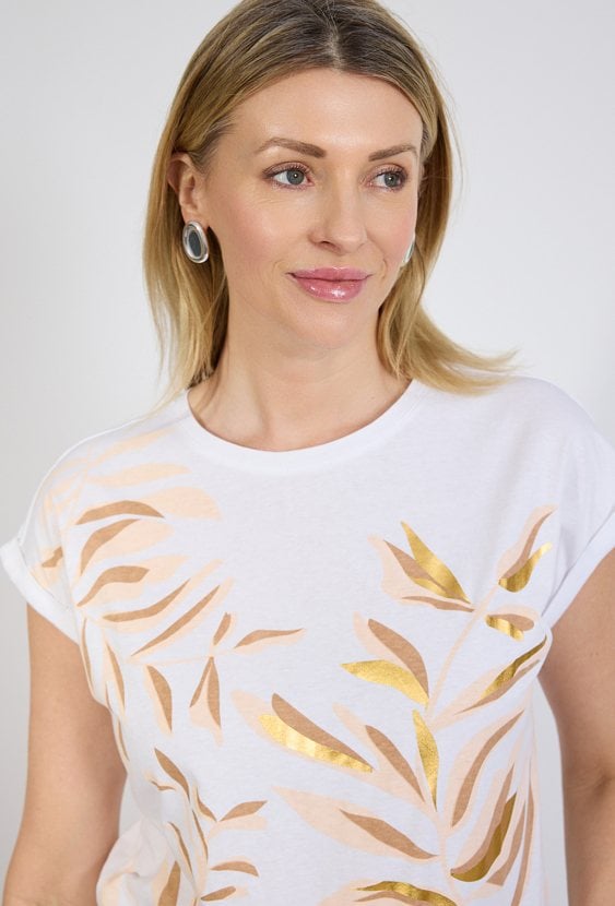 Biały t-shirt damski ze złotym nadrukiem | QUIOSQUE