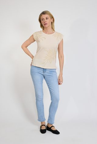 Beżowy t-shirt damski z nadrukiem