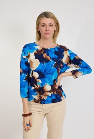 Bluzka damska w kwiaty niebieskie