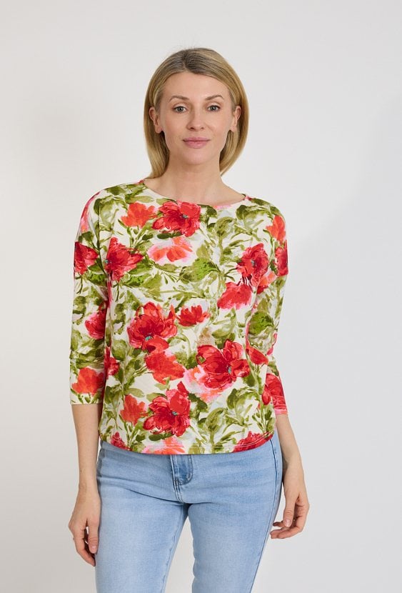 Bluzka damska w kwiaty czerwone