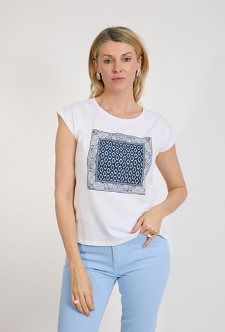 T-shirt damski biały z nadrukiem ornament