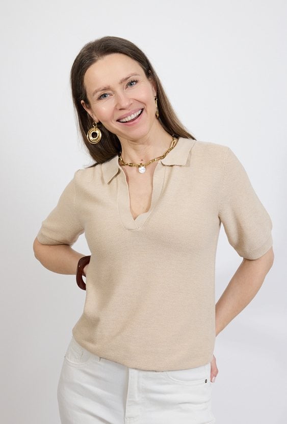 Beżowy sweter damski polo