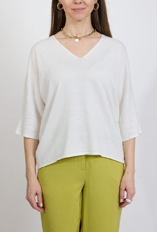 Kremowy sweter damski z dekoltem V