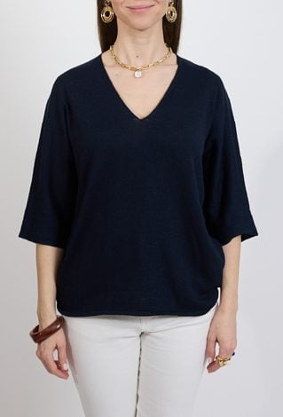 Granatowy sweter damski z dekoltem V