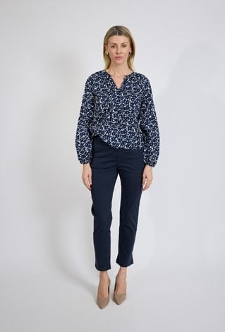 Granatowa bluzka damska w print z długim rękawem